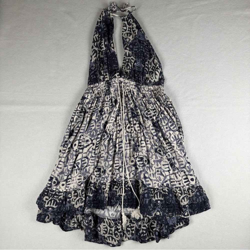 Free People Womens Beach Day Halter Mini Dress Blue Large‎ - Picture 6 of 10